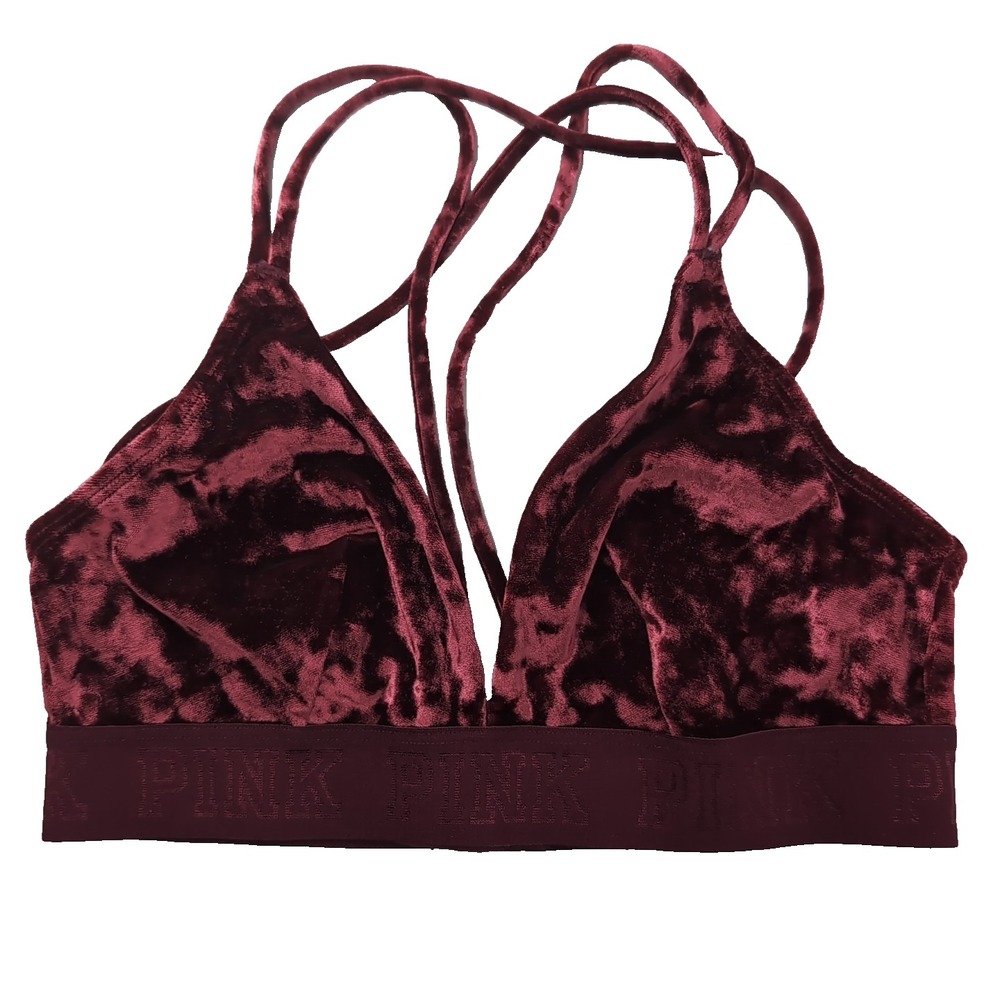 Victoria's Secret PINK Burgundy Crushed Velvet Cage Back Bralette Medium
